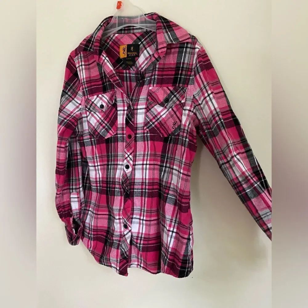 Browning Pink and Black Plaid Button up Blouse Top